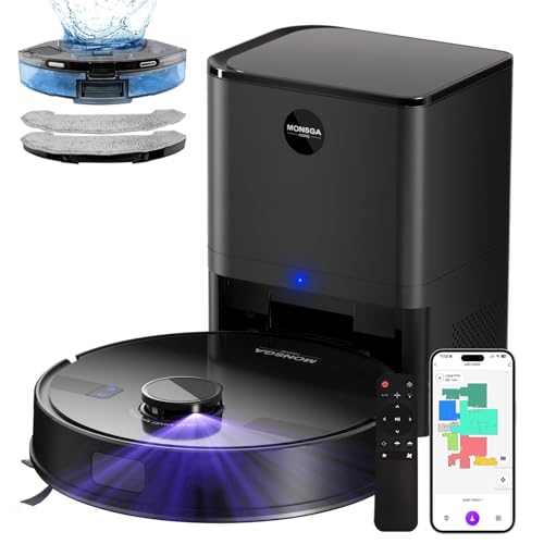 MONSGA Robot Vacuum with Mop, Strong Suction, Lidar Navigation, Self-Empty Station, 180mins Runtime, Voice Control