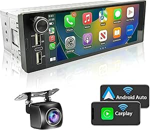 Brand Single Din Car Stereo, Wireless Apple CarPlay & Android Auto, 6.9" Touch Screen, Bluetooth Receiver, Reverse Camera