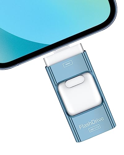 ROSPE 32GB USB Stick for Phone, 4-in-1 Flash Drive - External Memory, One-Click Data Copy, Blue