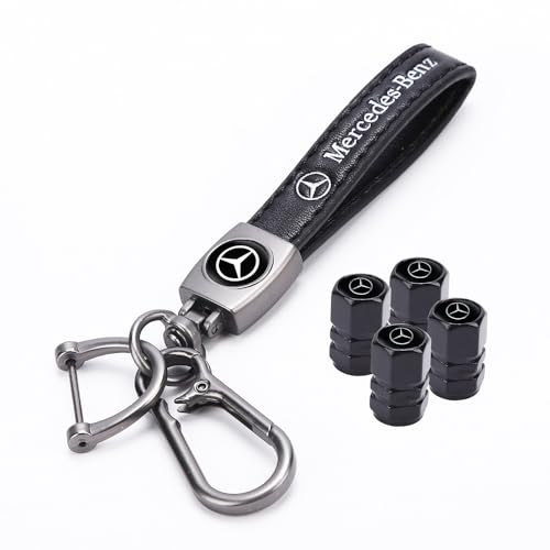 Mercedes-Benz Tire Valve Caps & Keyring Set, 4 Pcs, Black