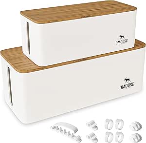 DMoose Cable Management Box 2 Pack - Medium & Large Cord Organizer for Desk & Floor - Hide Cables for Tidy Office & Home