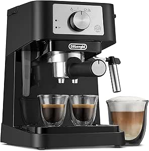 De'Longhi Stilosa Espresso Machine: Compact Maker, 15 Bar Pressure, Steam Wand for Lattes, Cappuccinos - Tamper Included