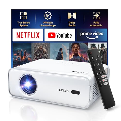 Aurzen Eazze D1 Smart Projector, 4K Supported, Dolby Audio, Auto Focus, 60Hz, Portable for iOS/Android/TV, White