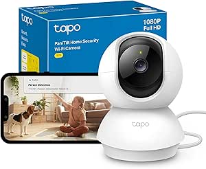 Tapo TC70 Pan/Tilt Indoor Camera, House Security & Dog Camera, AI Detection, 1080p Full HD, Night Vision, Alexa & Google