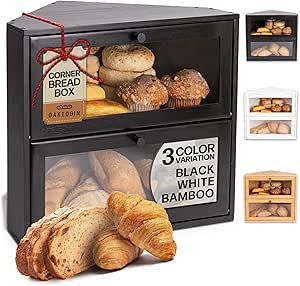 Black Double Layer Bread Box: Airtight Vintage Storage for Homemade Bread, Kitchen Countertop Organizer
