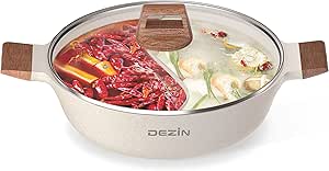 DEZIN 5-QT Dual-Flavor Shabu Pot: Nonstick 12-Inch Hotpot for Cooktops