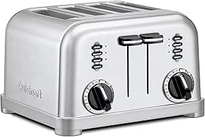 Cuisinart 4 Slice Stainless Steel Toaster, Extra-Wide Slots, Defrost & Reheat Functions, Toast Bread, Bagels, Pastries
