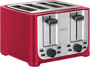 BELLA 4 Slice Toaster - Wide Slots, Removable Crumb Tray, Red