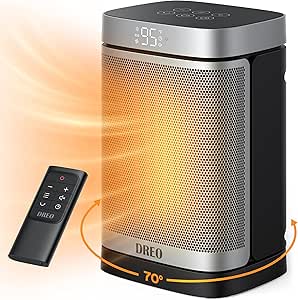 Dreo Portable Electric Heater: PTC Ceramic, Remote Control, Thermostat, 70ยฐ Oscillation, 12H Timer - Safe & Quiet Room Heater