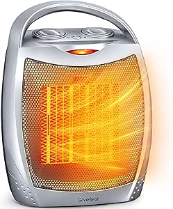 GiveBest Electric Space Heater Fan, 1500W/750W, Quiet & Safe, Heat Up 200 Sq Ft - Ideal for Office, Desk, Indoor - Silver