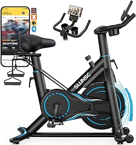 SLUNSE Adjustable Magnetic Spin Bike for Home Gym, Smart APP, Dumbbell Rack