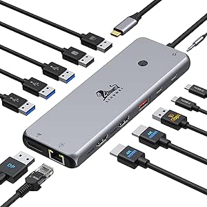 LIONWEI USB C Hub: 13-in-1 Docking Station, Dual Monitor Support, 8 Ports, Ethernet, Audio - For MacBook, Dell, HP, Lenovo, Surface