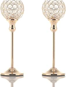 VINCIGANT Crystal Candle Holder Gold, Living Room Decor, 2pcs 33 inch Tall