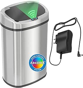 SensorCan 50L Kitchen Trash Can with Odor Filter - Motion Sensor Stainless Steel Bin for Home, Office, Garage - Large Capacity, Slim Oval Shape