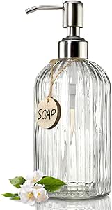 JASAI Clear Glass Soap Dispenser 18 Oz - Stainless Steel Pump - Refillable Liquid Hand Soap Dispenser for Bathroom & Kitchen