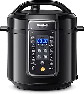 COMFEE 9-inch Electric Pressure Cooker: 14 Presets Multi Cooker, Non-Stick Pot, Yogurt Maker, Steamer - Black, 6 Quarts