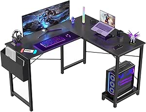 Sweetcrispy L Shaped Desk - Corner Gaming PC Table with CPU Stand - Sturdy Black Writing Workstation for Home Office