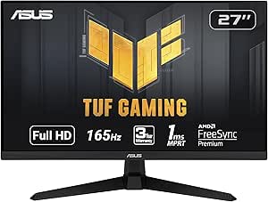 ASUS TUF Gaming 27 inch Monitor - Full HD, 165Hz Refresh Rate, 1ms Response Time, FreeSync Premium, Eye Care Technology