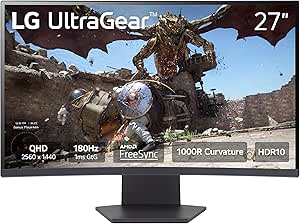 LG Ultragear 27" Curved Gaming Monitor QHD 180Hz 1ms FreeSync HDR10