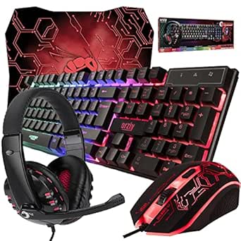 Hornet RX-250 Gaming Bundle: Keyboard, Mouse, Headset, RGB Backlight - PC, Xbox, PS4 - 4-in-1 Set