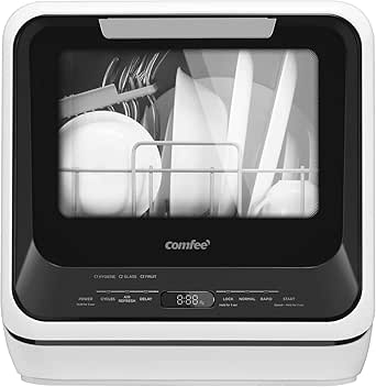 COMFEE' Mini Dishwasher: Portable Countertop, 5L Tank, 6 Programs, 360° Spray - Ideal for Apartments & RVs