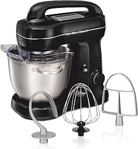 Hamilton Beach Stand Mixer 4 Quart Dough Hook & Beater Attachments, 7 Speeds Whisk, Easy-Carry Handle - Black