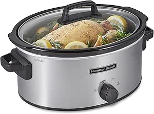Hamilton Beach 6-Qt Slow Cooker: 3 Cooking Settings, Stoneware Crock & Glass Lid, Dishwasher-Safe - Silver
