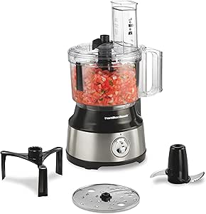 Hamilton Beach Food Processor & Vegetable Chopper - Slicing, Shredding, Mincing, Puree - 10 Cups + Bowl Scraper - Easy Clean - Black Stainless