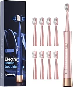 Brand Sonic Electric Toothbrush: USB Rechargeable, 5 Modes, Smart Timer, 8 Brush Heads, Pink