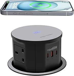 Wireless Charger Pop-Up Socket, 65W USB C Station, 4 Outlets