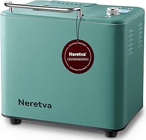 Neretva 20-in-1 Bread Maker Machine: Dual Heater, Nonstick Pan, Timer, Keep Warm, Low Noise, Stainless Steel - Green