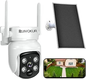 RUIVOKUR Solar Outdoor Security Camera, 360ยฐ PTZ, 2K/4MP, Color Night Vision