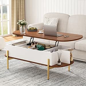ALLSTAND 48 inch Lift Top Coffee Table: Metal Legs, Hidden Compartment, Open Shelf, Wooden Tabletop - Living Room Essential