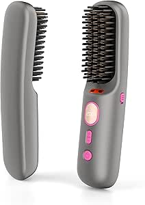 Portable Cordless Hair Straightener Brush, Mini Hot Brush for Women, USB-C Rechargeable, 200 Million Negative Ions