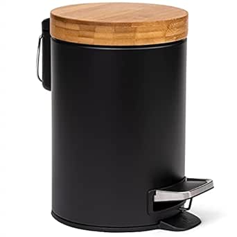 Kazai 3L Bamboo Bathroom Bin | Soft Closing, Anti-Finger Tech | Black