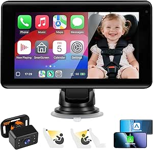 Wireless CarPlay 7" Screen & Baby Car Camera - Night Vision, HD Touchscreen, Split Display