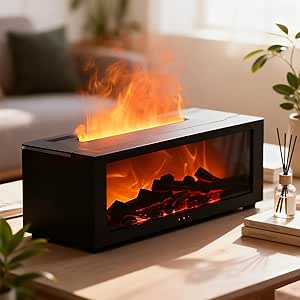 Ultrasonic Cool Mist Humidifier 150ml - Flame Effect, 7 Colors, Aromatherapy Night Light, Auto Shut Off Timer - Fireplace Diffuser