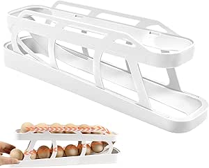 Automatic Rolling Egg Dispenser - Space Saving Holder for 14 Medium Eggs - Kitchen Organizer & Fridge Storage