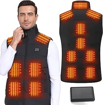 Baowenqier Men's Heated Gilet - 15 Heat Zones, 10000mAh Power Bank - Outdoor Ski, Hiking, Riding