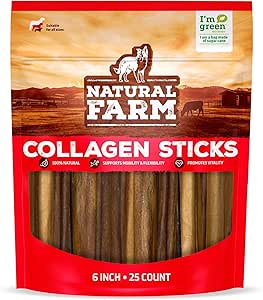 Natural Farm Dog Collagen Chews: Odor-Free Sticks, Rawhide Alternative - High Protein Dental Treats for Medium & Large Dogs