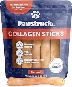Pawstruck Beef Collagen Sticks for Dogs, Long-Lasting Chew with High Protein & Low Fat - Chondroitin & Glucosamine, 5 Pack