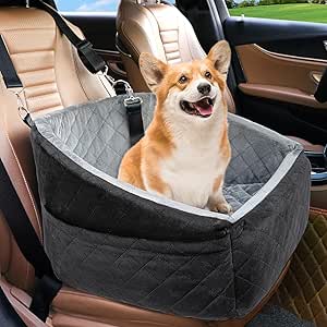 Woofie Pet Car Seat: Cozy Travel Bed for Small Dogs Under 30lbs, Washable, with Safety Belt & Storage Pockets