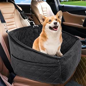 PetSafe Dog Car Seat: Cozy Washable Booster for Small-Medium Dogs, Under 30lbs, Travel Bed with Storage Pockets & Safety Belt