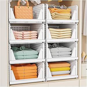 SNSLXH Stackable Closet Storage Basket Set - Versatile Organizer for Bathroom, Kitchen, Laundry - Space-Saving Clothes Drawer Organizer