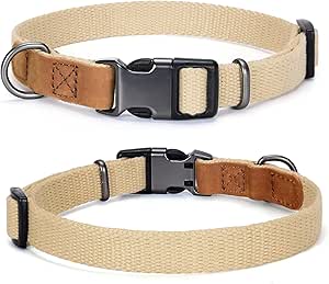 Mile High Life Soft Cotton Dog Collars with Heavy Metal Buckle - Classic Puppy Collar with Premium Leather Tips - Large Dog Pet Collars