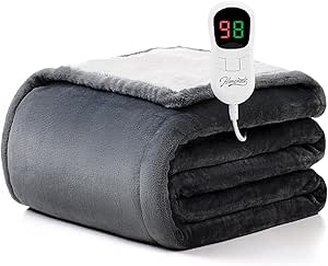 Homemate Heated Blanket Throw - 50x60 inch, Auto-Off, 10 Heat Levels, Over-Heat Protection, Flannel Sherpa