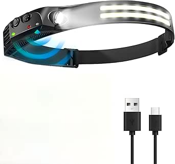 Rechargeable LED Headlamp with Motion Sensor for Camping & Hiking