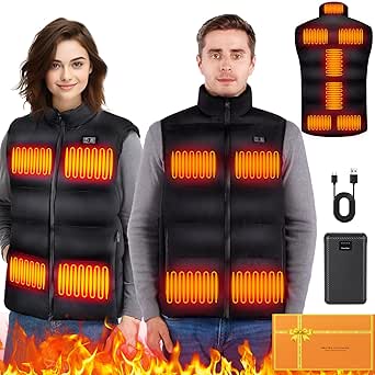 Men's Heated Vest, 11-17 Heating Zones, Rechargeable Battery