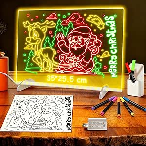 Oritzan LED Drawing Board: Magic Note Board with 13 Light Modes & Colorful Pens - Large Size 35x25.5 inch - Holiday Gift for Kids