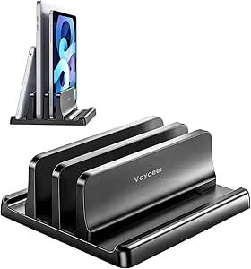 Vaydeer Vertical Laptop Stand: Dual Slot Plastic Holder, Space Saving Design - Adjustable Stand for MacBook, Chromebook, Surface